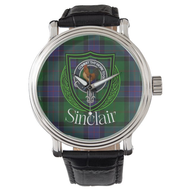 Sinclair Scottish Clan Tartan & Crest Armbanduhr (Vorderseite)
