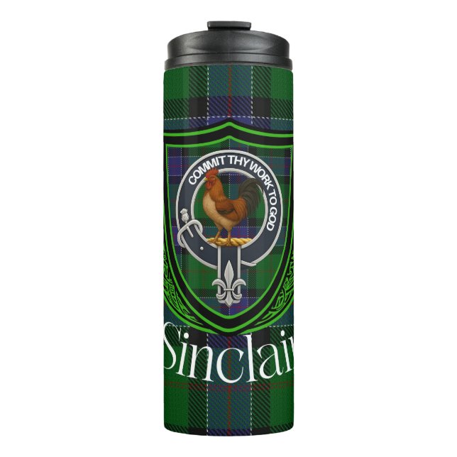 Sinclair Scottish Clan Tartan & Crest Thermosbecher (Vorderseite)