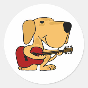 SIND gelbes Labrador retriever, das Gitarre spielt Runder Aufkleber