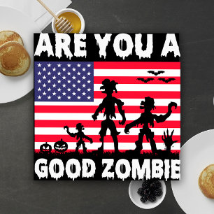 Sind Sie ein gutes Zombie USA Flag Spooky Hallowee Rechteckiger Pappuntersetzer