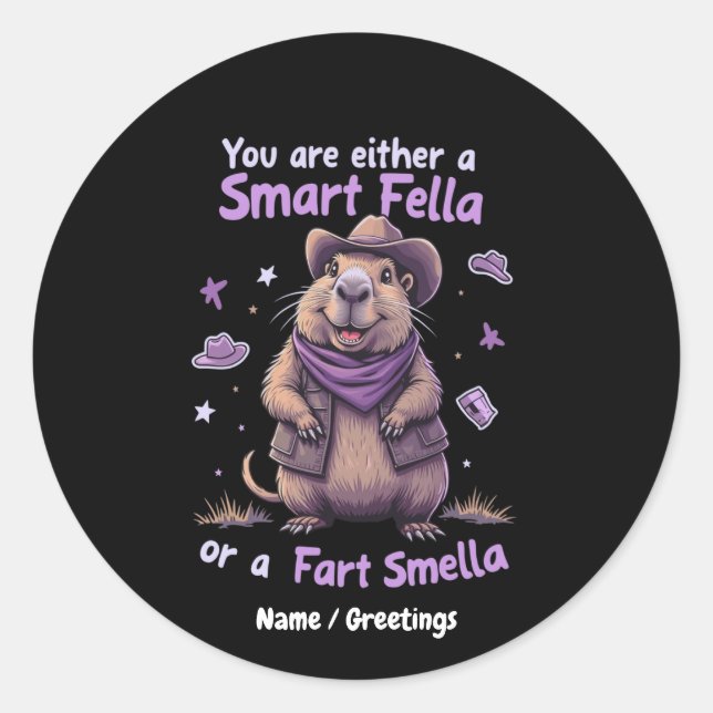 Sind Sie eine Smart Fella oder eine Furz Smella Fu Runder Aufkleber (Vorderseite)