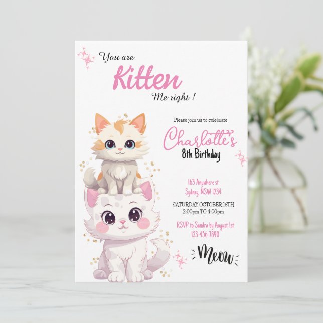 Sind Sie Kitte me cat Birthday Einladung? Einladung (Stehend Vorderseite)