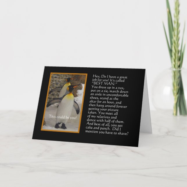 Sind Sie mein Trauzeuge? Penguin-Spaß-Karte Einladung (Vorderseite)