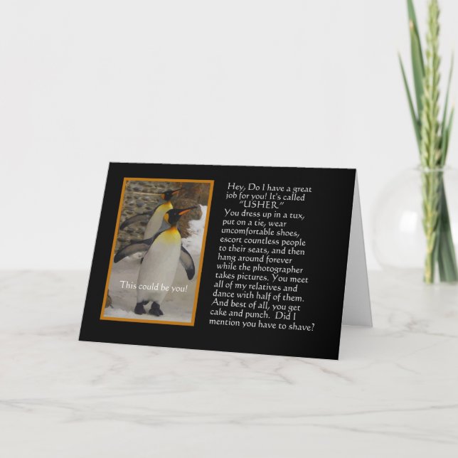 Sind Sie mein Usher? Penguin-Spaß-Karte Einladung (Vorderseite)