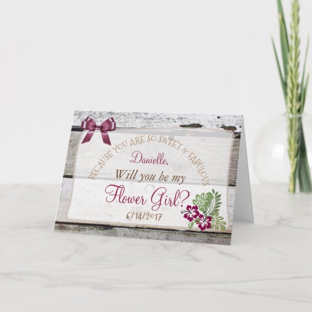 Sind Sie meine Blumen-Mädchen-rustikale Einladung (Vorderseite)