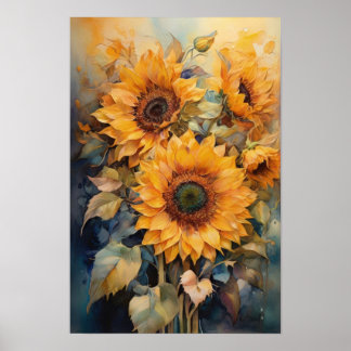Sinfonie der Sonnenblumen - Aquarellfarben - Blume Poster