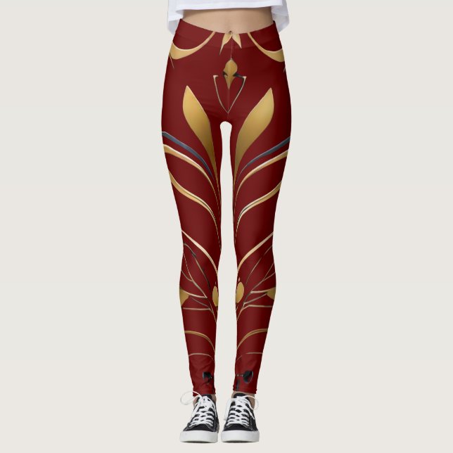 Sinfonie in Gold und Dunkelrot in Leggings (Vorderseite)
