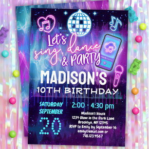 Sing, Dance & Party Girls Musik Geburtstagsfeier Einladung