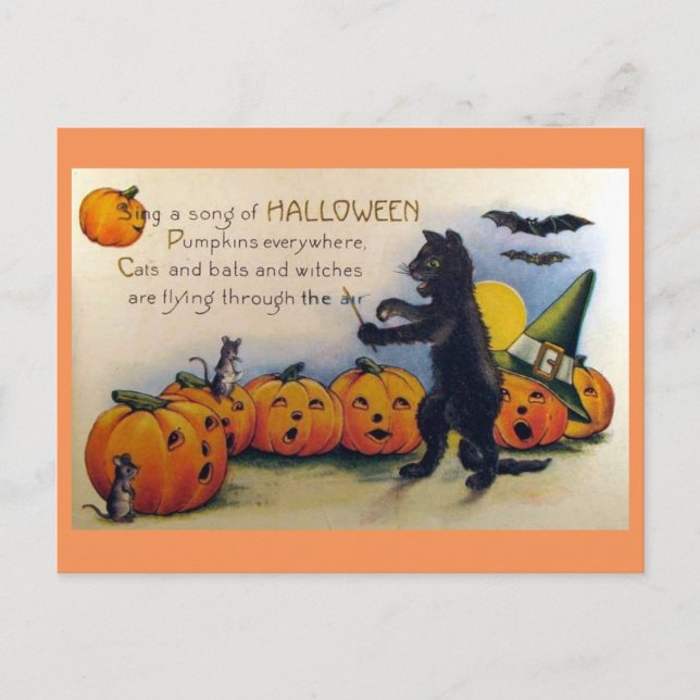 Sing ein Halloween-Lied Vintage Postkarte (Vorderseite)
