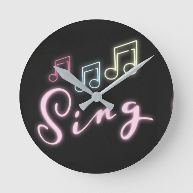 Sing Neon Musiknotens Runde Wanduhr (Vorderseite)