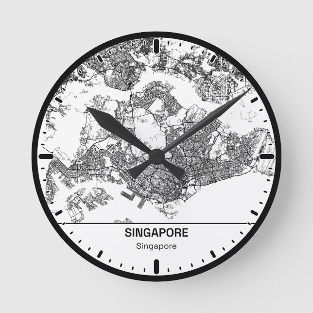 Singapore Clock City Line Art Runde Wanduhr (Vorderseite)