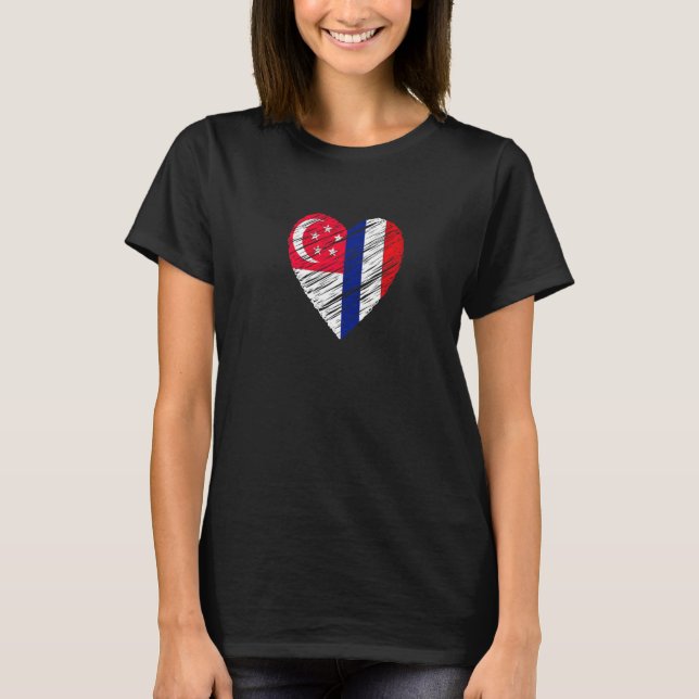 Singapore France Heart French Flag Singaporean Fla T-Shirt (Vorderseite)