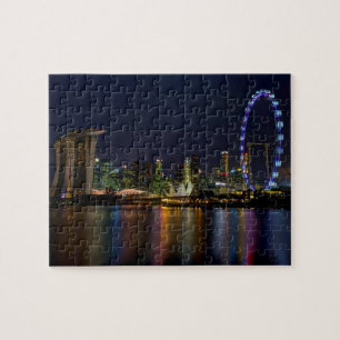Singapore Skyline bei den Farben der Nacht Puzzle
