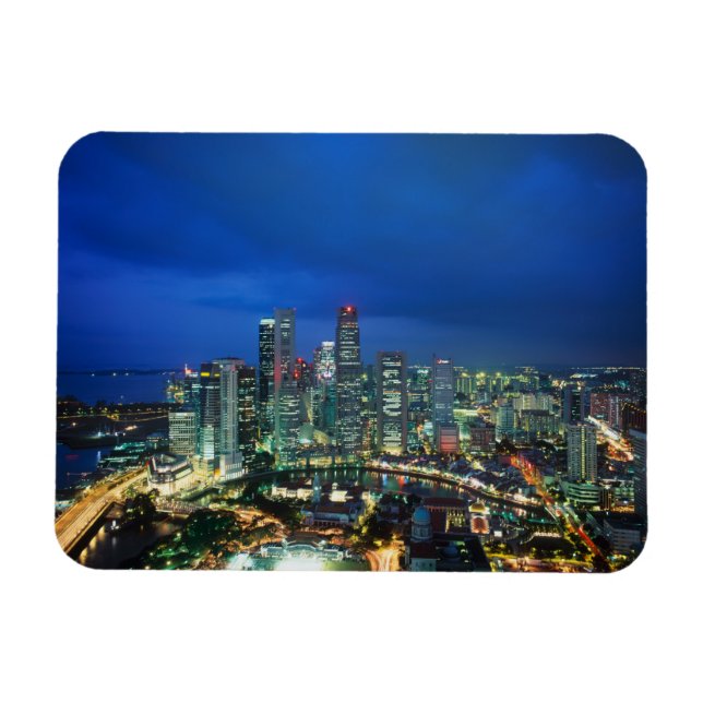 Singapore Skyline bei Nacht, Singapur Magnet (Horizontal)