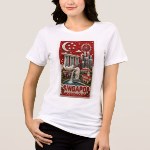 Singapur 3D-Mikromosaik-Vertikallandmarkenkunst Tri-Blend Shirt