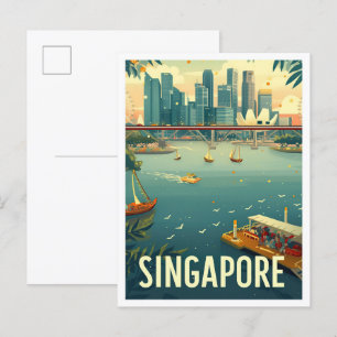 Singapur Art Vintage Travel Illustration Postkarte