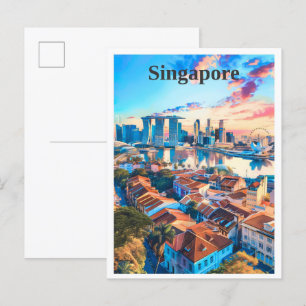 Singapur Art Vintage Travel Postkarte