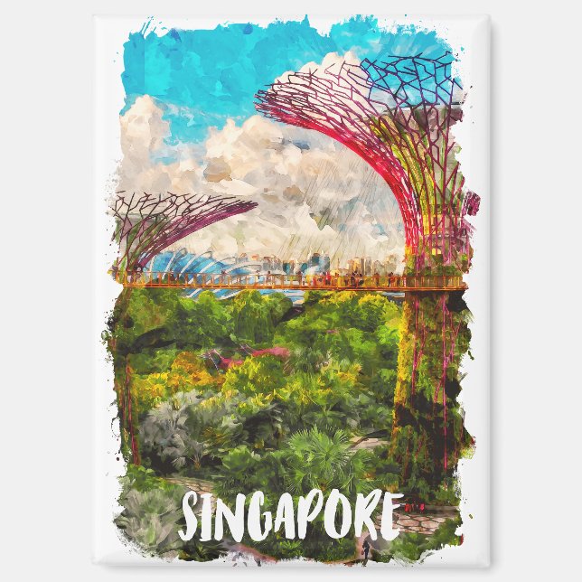 Singapur Asia Watercolor Travel Magnet (Vorderseite)