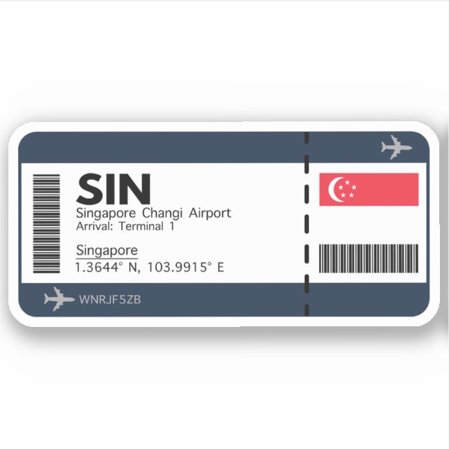 Singapur Boarding Pass - Airport Ticket Aufkleber (Vorderseite)
