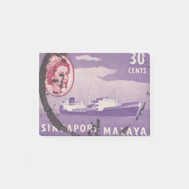 Singapur - Briefmarke mit dem Schiff Post-it Klebezettel (Vorderseite)