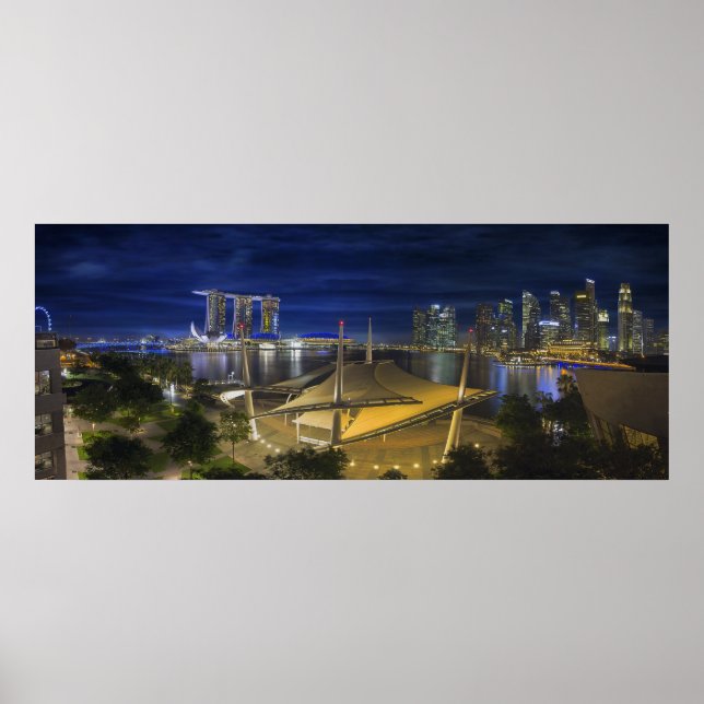 Singapur Central Business District Skyline Night Poster (Vorne)