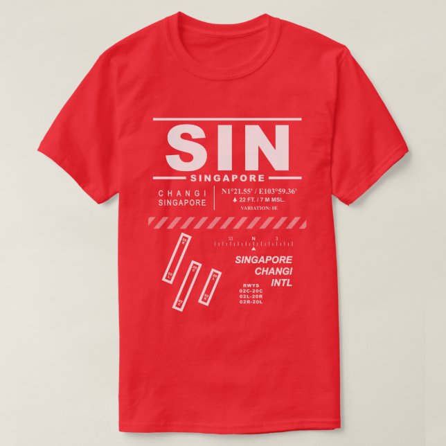Singapur Changi Int'l Airport SIN Tee Shirt (Design vorne)