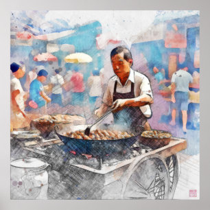 Singapur Chestnut Hawker - Large Archival Print Poster