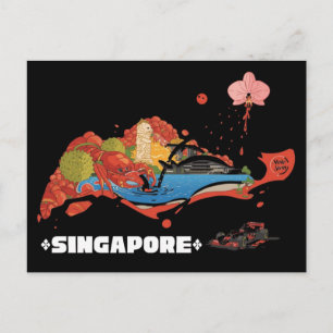 Singapur Chili Crab F1 Nacht Rennen Illustriert Postkarte