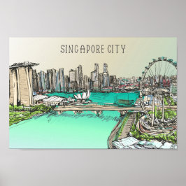 Singapur City Famous Travel Place Illustration Poster