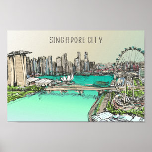 Singapur City Famous Travel Place Illustration Poster