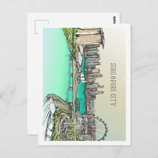 Singapur City Famous Travel Place Illustration Postkarte (Vorne/Hinten)