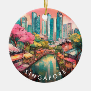 Singapur City View farbenfroh Keramik Ornament