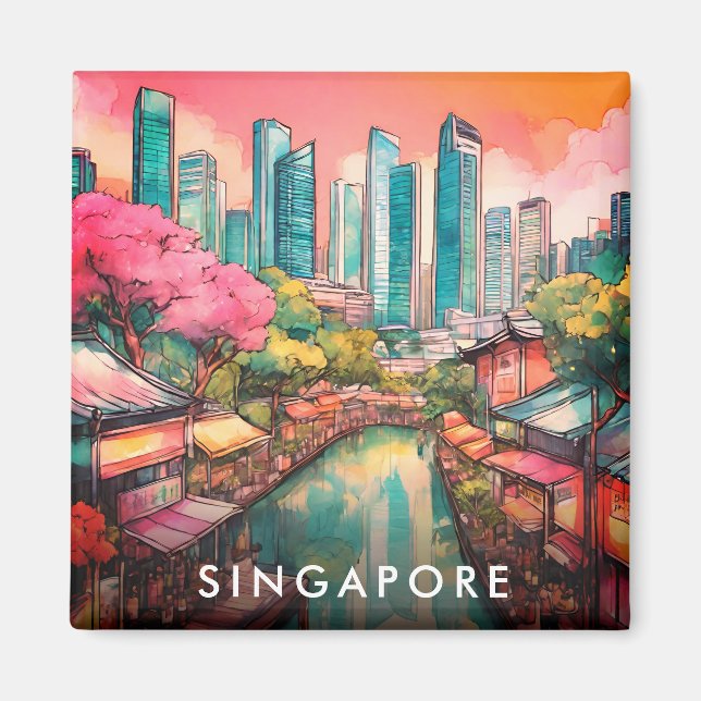 Singapur City View farbenfroh Magnet (Vorne)