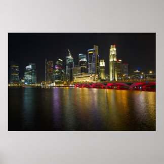 Singapur Cityscape entlang River at Night Poster