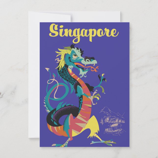 Singapur Dragon Vintage Reiseplakat Einladung (Rückseite)