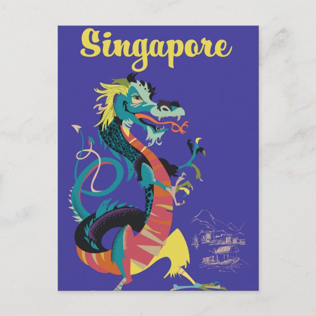 Singapur Dragon Vintage Reiseplakat Postkarte (Vorderseite)