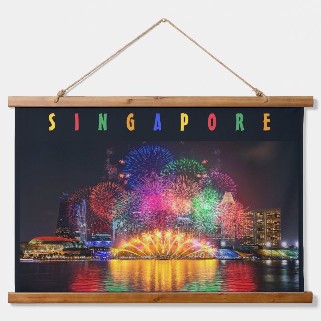 Singapur Fireworks Wandteppich Mit Holzrahmen (Vorne)