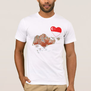 Singapur Flag Heart and Map T - Shirt