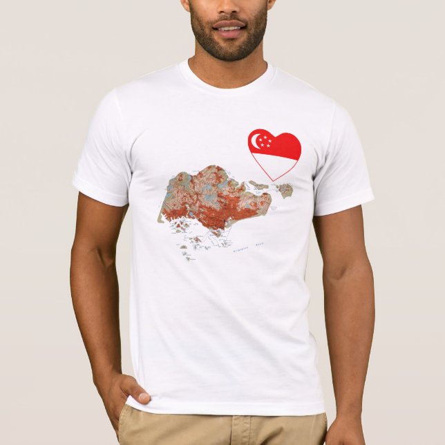 Singapur Flag Heart and Map T - Shirt (Vorderseite)