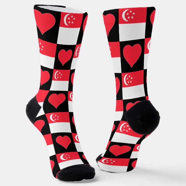 Singapur Flag Herzendesign Fun Singapore Pride Socken (Gewinkelt)