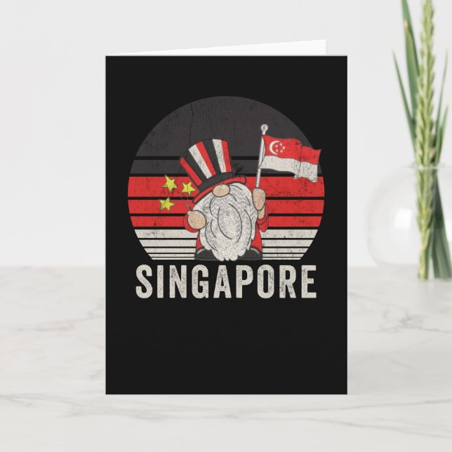 Singapur-Flagge - Funny Gnome - Vintag Karte (Vorderseite)