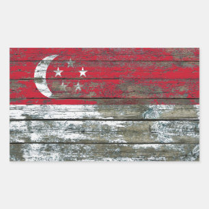 Singapur-Flagge für den Effekt von Rohholzplatten Rechteckiger Aufkleber
