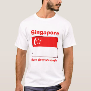 Singapur-Flagge + Karte + Text T-Shirt