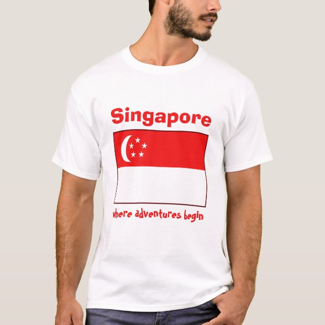 Singapur-Flagge + Karte + Text-T - Shirt (Vorderseite)