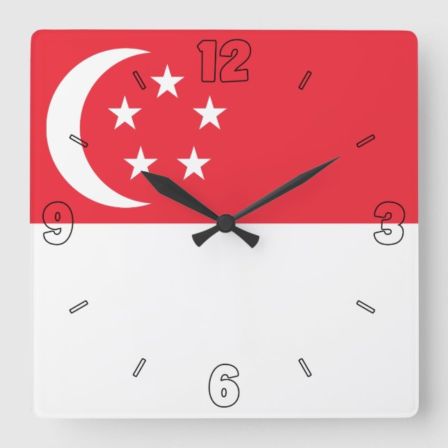 Singapur Flagge Red White Numbers Patriotic Quadratische Wanduhr (Vorderseite)
