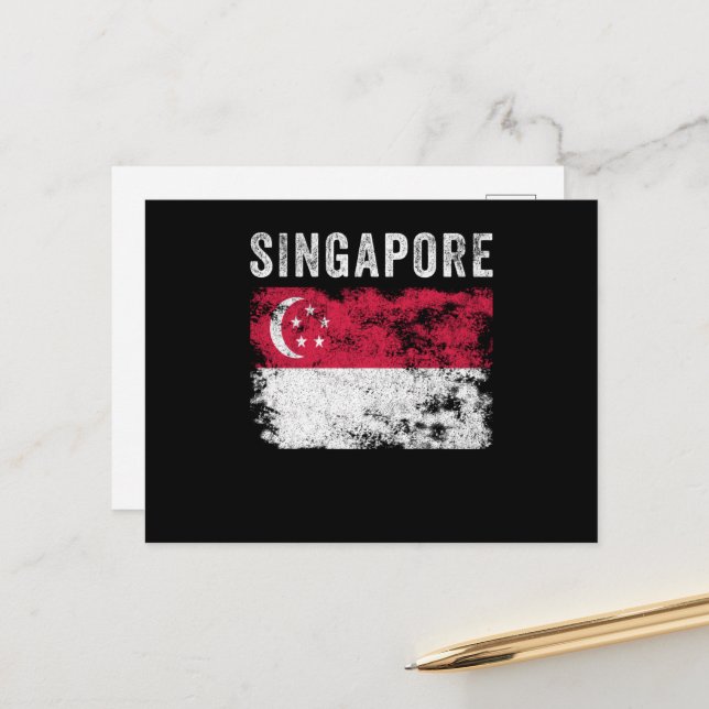 Singapur-Flagge - Vintage Flagge Singapurs Postkarte (Vorderseite/Rückseite Beispiel)