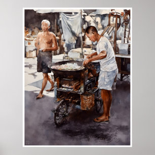 Singapur Hawker - Aquarellkunst Print Poster