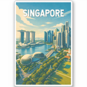 Singapur-Illustration Reise Kunst Vintage Aufkleber