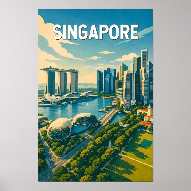 Singapur-Illustration Reise Kunst Vintage Poster (Vorne)
