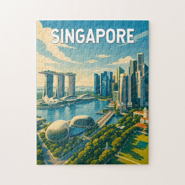 Singapur-Illustration Reise Kunst Vintage Puzzle (Vertikal)